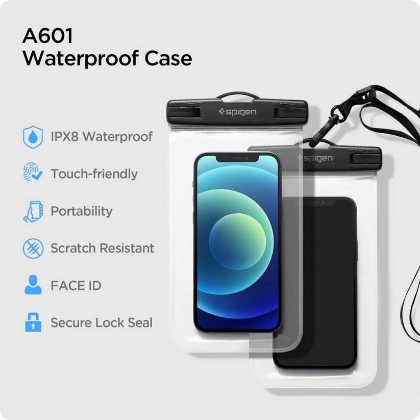 SPIGEN A601 Vodotěsné IPX8 pouzdro pro mobilní telefon až 6,8", 2ks, černé