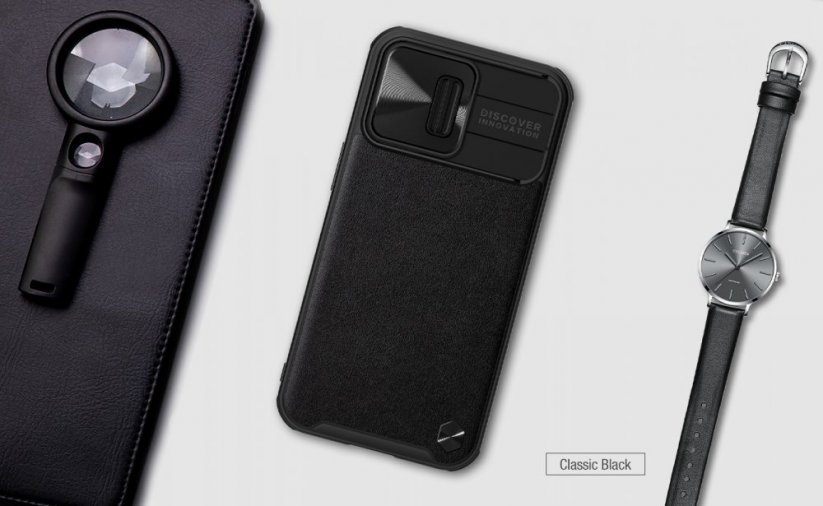 NILLKIN CamShield Leather Ultra odolný kryt s krytkou kamery pro iPhone 13 Pro, černý