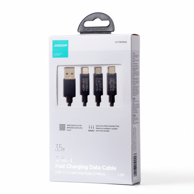JOYROOM S-1T3015A5 Nabíjecí kabel 3v1 3,5A (Lightning, USB-C, MicroUSB), délka 1,2m, černý