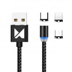 WOZINSKY WMC-01 Magnetický opletený nabíjecí kabel 3v1 (USB-C, Micro USB, Lightning), 1m, černý