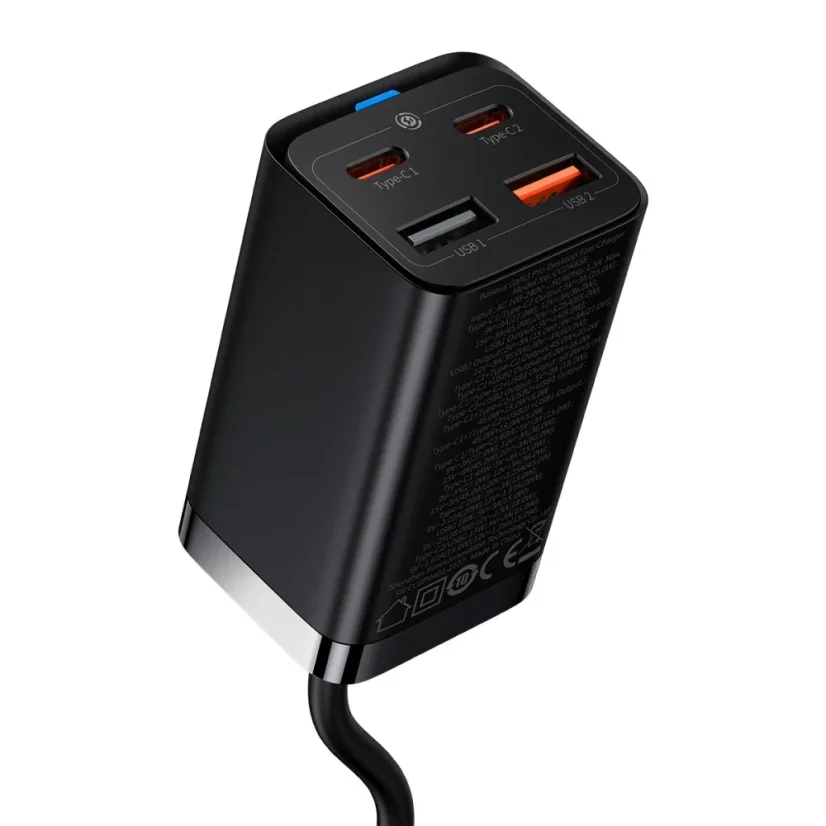 Baseus GaN3 Pro GaN rychlonabíječka 2 x USB typu C / 2 x USB 65W PD, QC4.0+, AFC, PPS + USB typu C - kabel USB typu C 1m černý (CCGP040101)